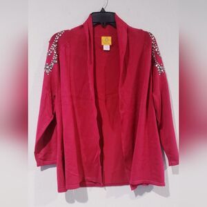 Ruby Rd Sweater Shrug Heart Crystals Accent Cardigan Size S